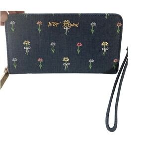 Betsey‎ Johnson Denim Wallet Wristlet Floral Embroidered Y2K Kitschy Boho NWT